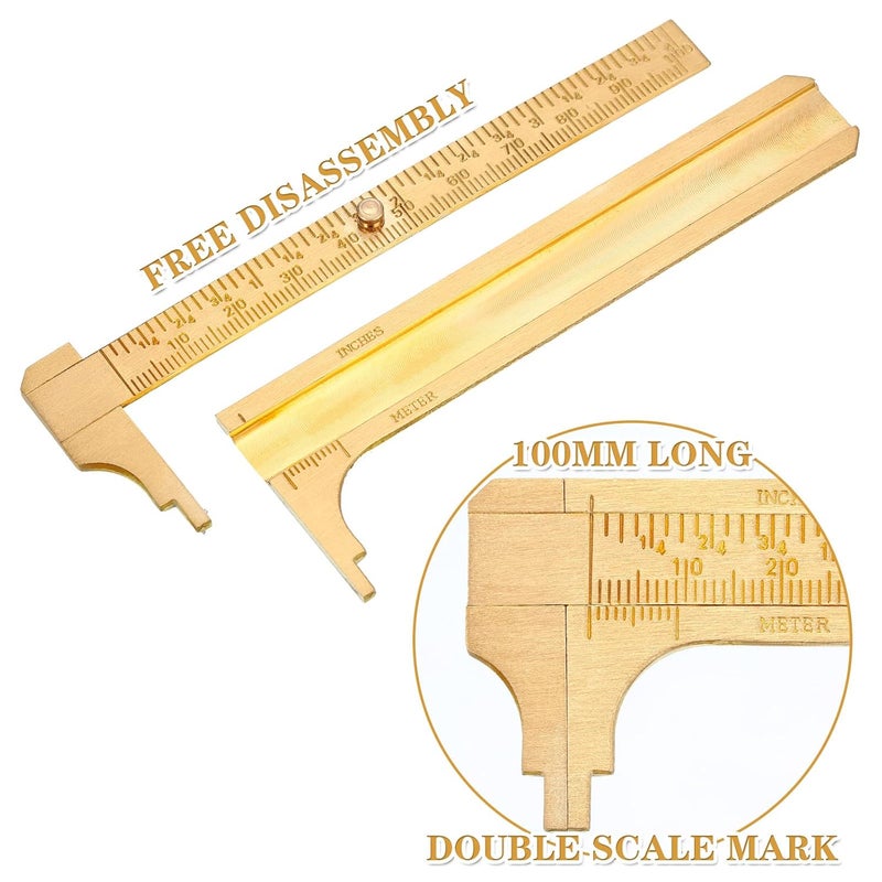 Konohan 2 Pcs Brass Vernier Caliper Pocket Handy Caliper Measuring Mini Tool Double Scale Sliding Gauge Metal Pocket Ruler for Bead Wire Jewels Rings Measurement - Image 5